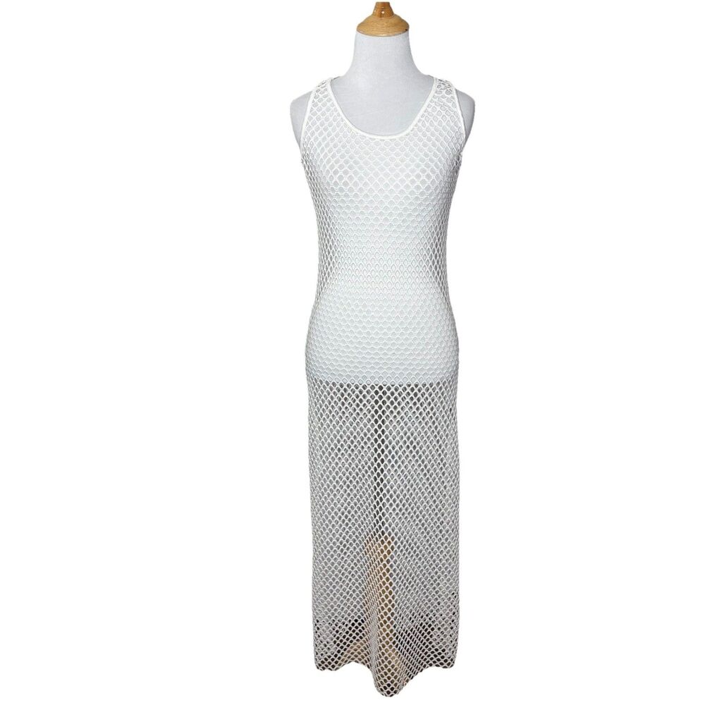 American Leisure White Mesh Cut Out Beach Swim Cover Up Dress Size Large